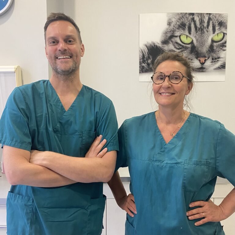 Photo of veterinary doctors Dr Cartiaux and Dr Flachaire